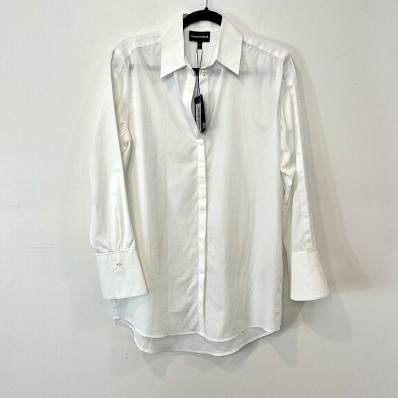 EMPORIO ARMANI Button-Up Shirt EU38 US2 XS White Grosgrain Trim - Picture 2 of 15